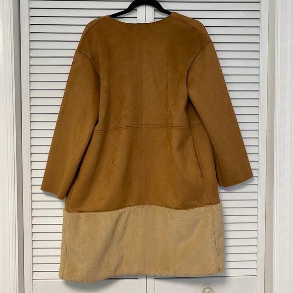 Zara Brown Faux Suede Fur Long Coat / Shacket NWOT - Picture 6 of 6